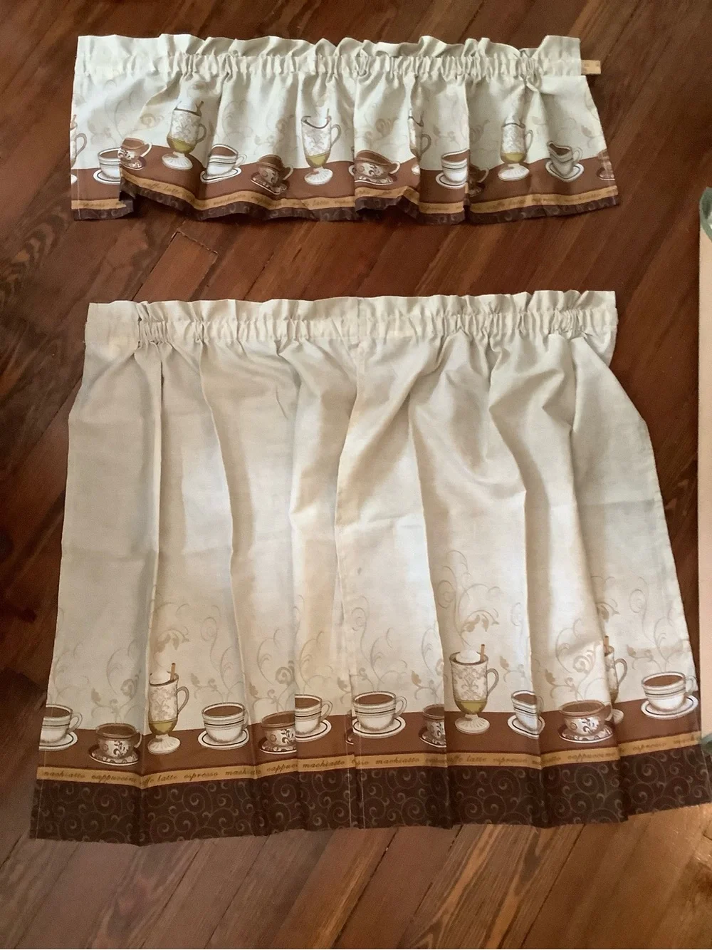 Cafe Au Lait Window Kitchen Curtain Tier (2) and Valance (1) Set, 3-Piece Bistro
